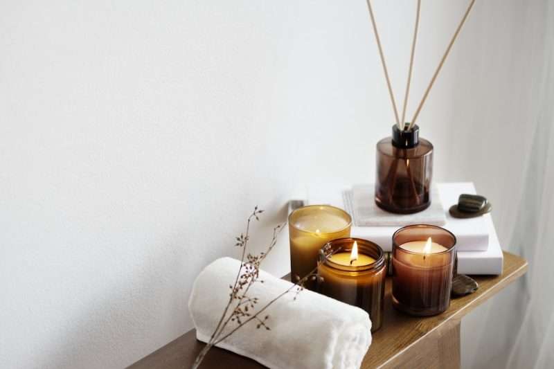 Aromatherapy setting with scented candles