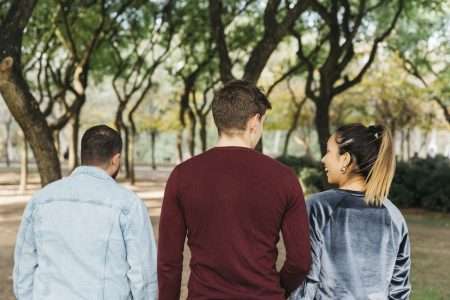Multiethnic Smiling Friends Walking Park Joy