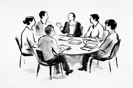People in discussion around a table