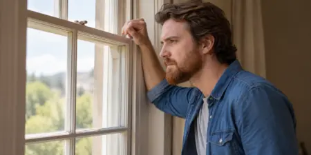 Contemplative Man by the Window during detox